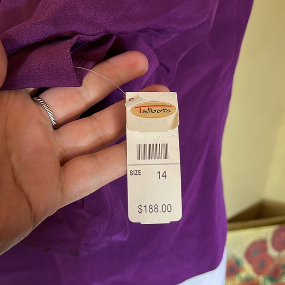 Vtg TALBOTS Size 14 100% Washed Silk Deep Plum Purple Scalloped Trim $188 NEW - Picture 8 of 16